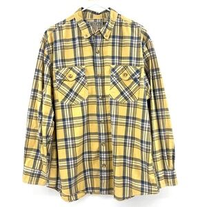 Duluth Trading Company Long Sleeve Button Down Yellow Navy Flannel Large